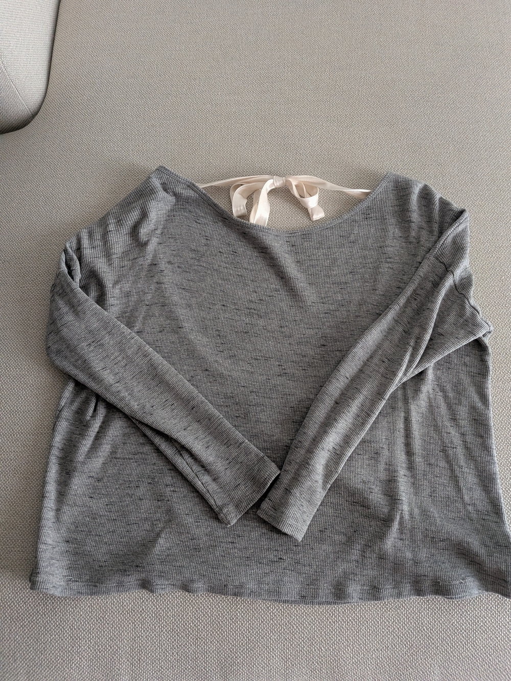 Aerie Gray Long-Sleeve Ribbed Top with Back Tie